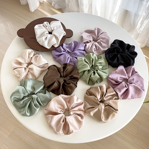 Coletero de Satén Extragrande Goma de Pelo Elástica Grande Color Sólido Diadema Plisada Soporte de Coleta Elegante Accesorios de Pelo Moda para Mujeres