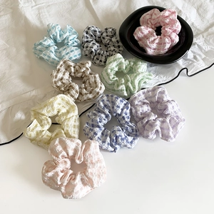 Scrunchie in Tessuto Gingham Dolce Stile Coreano Fatto a Mano Plissettato Elastico per Capelli Accessori per Capelli da Donna