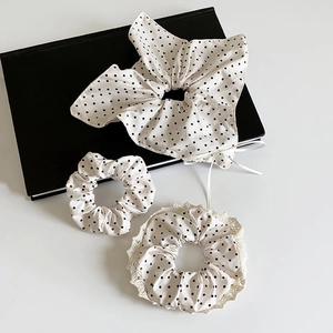 Chouchous en Dentelle à Pois Vintage Français pour Femmes Nœud Ruban Crème Élastiques à Cheveux Accessoires de Cheveux Pastoraux
