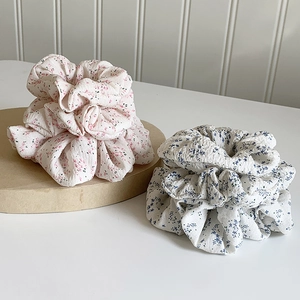 Chouchous en Tissu Floral Pastoral Élégants Attaches Cheveux Plissés Pour Femmes Filles Accessoires Coiffure Quotidiens