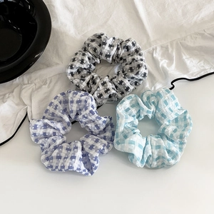 Set di tre elastici per capelli a scacchi neri, viola e blu in stile coreano chic