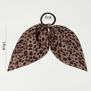 Chiffon leopard print bow hair scrunchies with 18cm long ribbon for girls hair styling