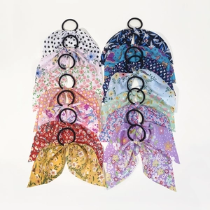 15-piece set of floral and leopard print bow hair ties with elastic ribbons for girls