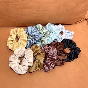 French Vintage Satin Hair Scrunchies For Women Korean Minimalist Solid Color Elastic Hair Ties Smooth Pleated Hair Bands Hair Accessories