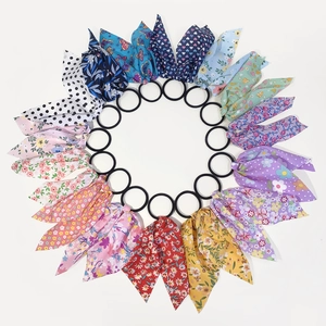 Handmade Fabric Hair Scrunchies With Long Ribbon Streamer Leopard Floral Polka Dot Print Bow Hair Ties For Women Girls Jewelry