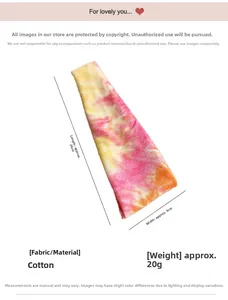 Détails du bandeau de yoga tie-dye montrant le coton et les dimensions 24x9cm