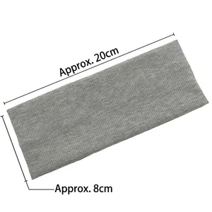 Gray ribbed knit sports headband measuring 20cm by 8cm for yoga and fitness use