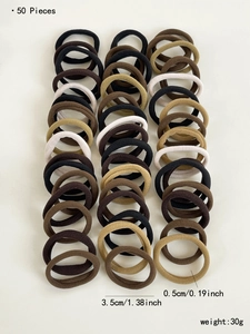 50-piece earth tone hair tie set showing 3.5cm diameter and 0.5cm thickness detail