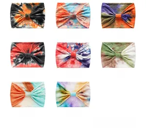 Selezione di otto fasce yoga colorate tie-dye larghe 18 cm con design a fiocco