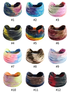 Griglia di dodici fasce per yoga elastiche tie-dye in vari motivi colorati e vivaci