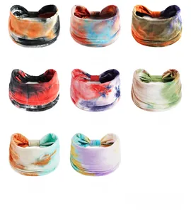 Vista a griglia di fasce yoga tie-dye larghe 18 cm in varie sfumature di colori vivaci