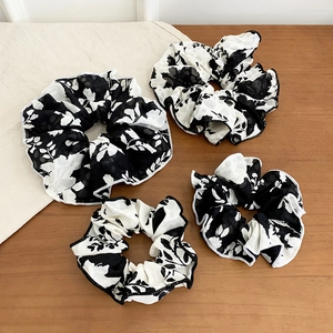 French Vintage Ink Floral Hair Scrunchies Elegant Chiffon Elastic Hair Ties Women Hair Accessories