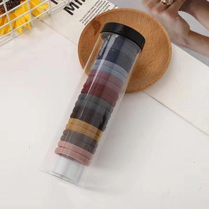 Seamless high elasticity hair ties set in colorful vintage tones within a clear cylinder jar