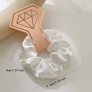 White satin silk scrunchie with diamond card showing 11.5cm diameter and 4cm inner ring