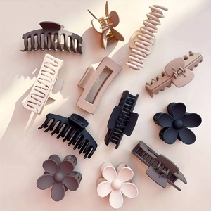 11-piece matte hair claw clip set in Morandi tones featuring floral and rectangle designs