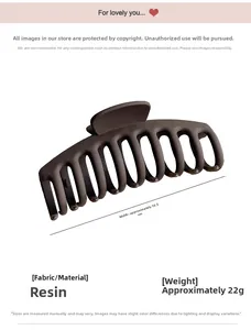 Detail view of 10.5cm matte resin hair claw clip in dark brown with size dimensions