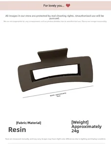 Detail of 10cm coffee brown matte resin hair claw clip with 24g weight and rectangular design