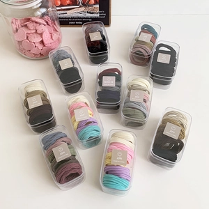 Elastic seamless hair ties set in clear storage box with multi-color aesthetic tones