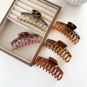 Five-piece set of large acrylic claw clips in coffee and amber tones for thick hair