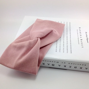 Pink ribbed knit twisted headband for sports and yoga, soft elastic hair accessory