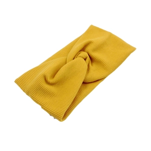 Ginger yellow ribbed yoga headband with elastic twist knot design for sports