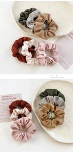 Set of 6 velvet pleated scrunchies in olive, grey, khaki, caramel, beige and pink tones