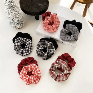 Simple Plaid Fabric Hair Scrunchies High Elastic Gingham Checkered Hair Ties For Women Girls Ponytail Holder Hair Accessories