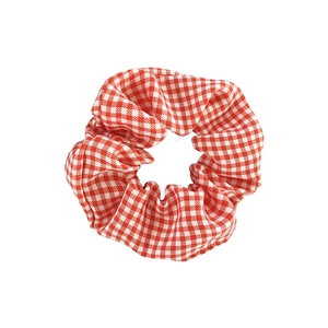 Classic red and white gingham plaid scrunchie with high elasticity for women's hairstyles