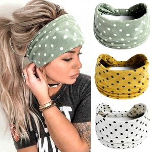 Détails du lot de 3 bandeaux bohèmes à pois élastiques en vert sauge, jaune et blanc