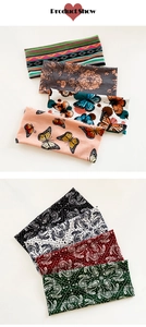 Detailed view of elastic sports headbands with various bohemian and paisley prints