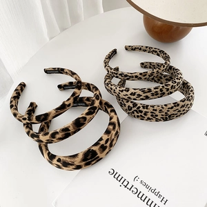 Leopard Print Fabric Headband For Women Vintage Handmade Wide Thickened Hair Hoop High Elastic Durable Hair Accessories