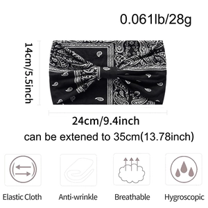 Bandeau de yoga bohème à motif cachemire en tissu élastique avec dimensions