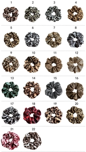 Catalogue détaillé de 22 chouchous aux imprimés animaliers variés en motifs et couleurs
