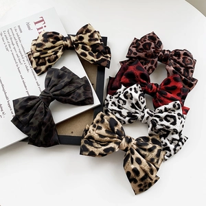 Molletta per Capelli a Fiocco in Raso con Stampa Leopardata Vintage Francese Grande Fermaglio a Molla per Donna Ragazze