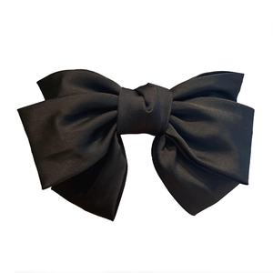 Grande pince à cheveux avec nœud en satin noir au design élégant à double couche pour femme