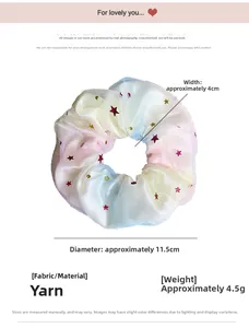 Detail showing iridescent organza scrunchie with sparkling star sequins and mesh texture