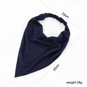 Foulard cheveux bohème en coton bleu marine pour femme avec élastique et longueur 33cm