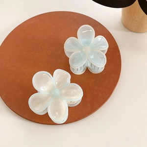 Floral hair claw clips in cream white and light blue with a matte jelly texture