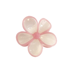 Elegant five-petal flower hair claw in pink and milky white matte acrylic resin finish