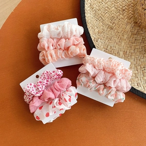 Lot de chouchous à motifs floraux et à pois en tissu doux rose et orange pastel