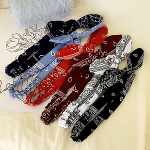 Set of 7 paisley knotted bunny ear headbands with elastic stretchy fabric for women