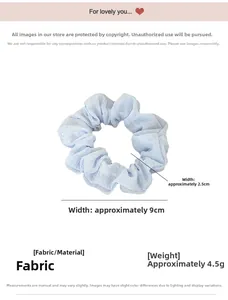 Détails du chouchou floral indiquant un diamètre de 9cm et une largeur de bande de 2,5cm