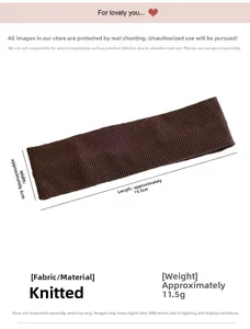 Détail d'un bandeau de sport en tricot élastique marron foncé, mesurant 19,5 cm par 6 cm
