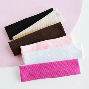 Bandeau Élastique en Tricot à Côtes Couleur Unie pour Yoga Fitness Course Sport Bandeau Simple Accessoires Cheveux