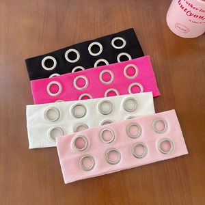 Punk style wide ribbed hairbands with silver metal eyelets in four assorted colors