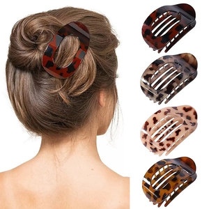 Set di 4 mollette per capelli ovali in acetato con motivo leopardato e tartarugato