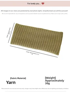 Knitted headband dimensions showing 19.5cm length and 8.5cm width in khaki yarn