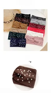 Detail of 12-color knitted pearl twisted headbands set with elastic ribbed texture