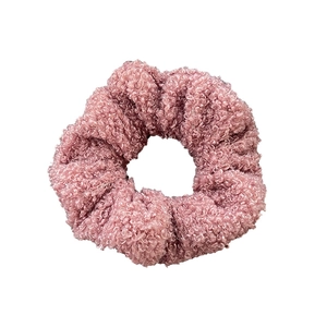 Chouchou en peluche rose doux en imitation laine d'agneau pour queues de cheval hautes