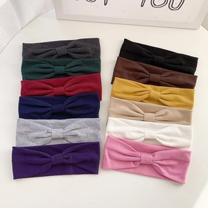 Solid Color Cotton Knitted Elastic Yoga Headband For Women Breathable Sweat Absorbent Bow Knot Hair Band Sports Turban